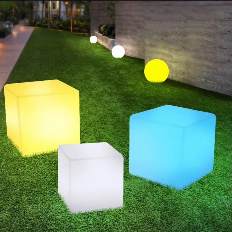 Square LED cube stool light outdoor garden waterproof with modern simple design