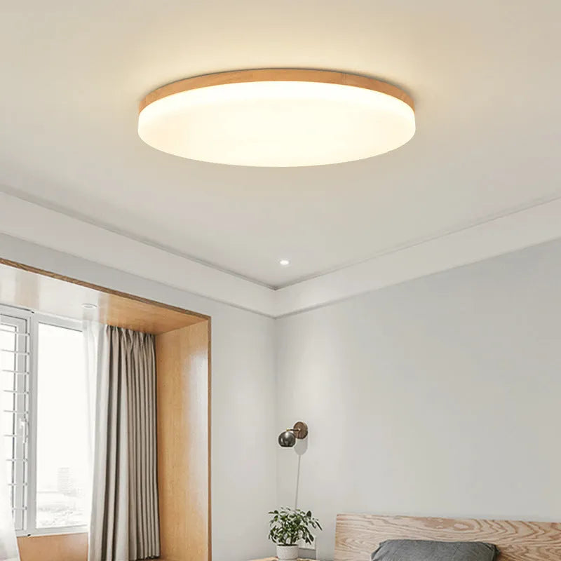 Japanese minimalist wooden and acrylic LED ceiling lamp in three size options