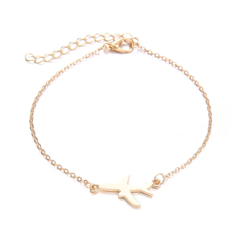 Women's bohemian style aircraft map charm bracelet set with three electroplated alloy pieces