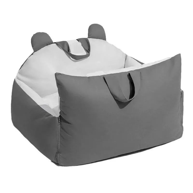 Four Seasons removable washable dog car kennel in beige, shown in size L dimensions 70x60x30cm.