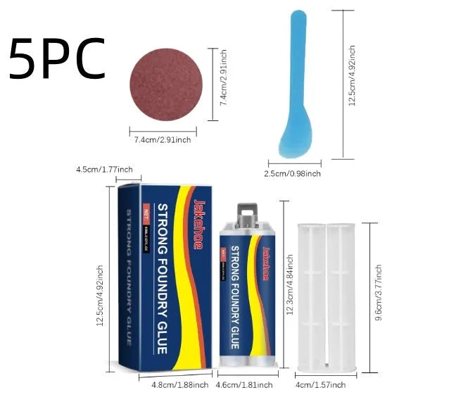 85ml metal epoxy adhesive sealant kit with glue tubes, mixing rod, scraper, and sandpaper for stainless steel and copper repairs