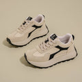 Women's low-top platform sports shoes in card black, khaki red, or white grey with flat heel and lace-up front.