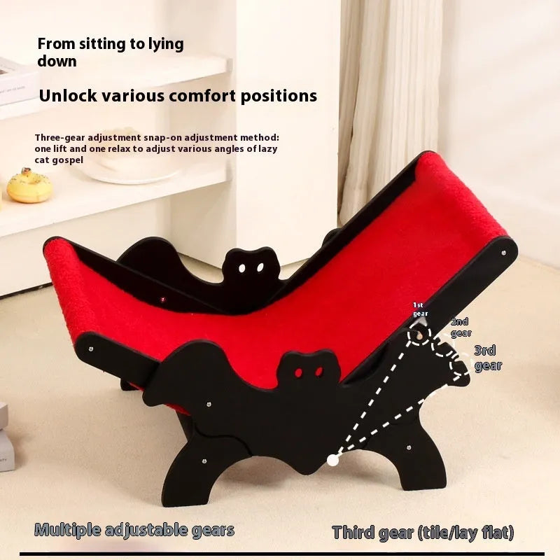 Black and red wooden cat recliner bed for pets
