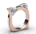 Rose gold alloy ring with geometric zircon stone inlays showing side profile