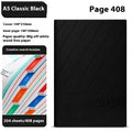 Thick business notepad with striped PU leather cover showing colour options and open pages