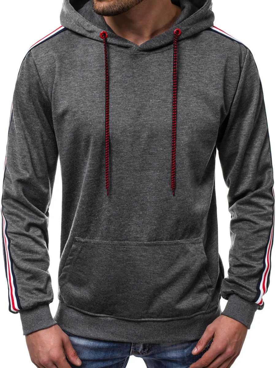 Men's loose fit chemical fiber hoodie jumper with fashion line splicing in black