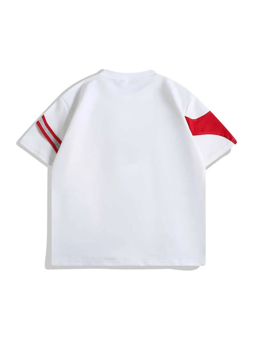 Men's black t-shirt with double stitching on padded shoulders and round neck collar
