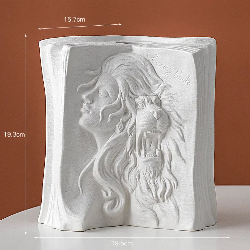 Glazed ceramic book stand sculpture in one of four modern styles: Lover, Dancer, Beauty and Beast, or Brushed Face.