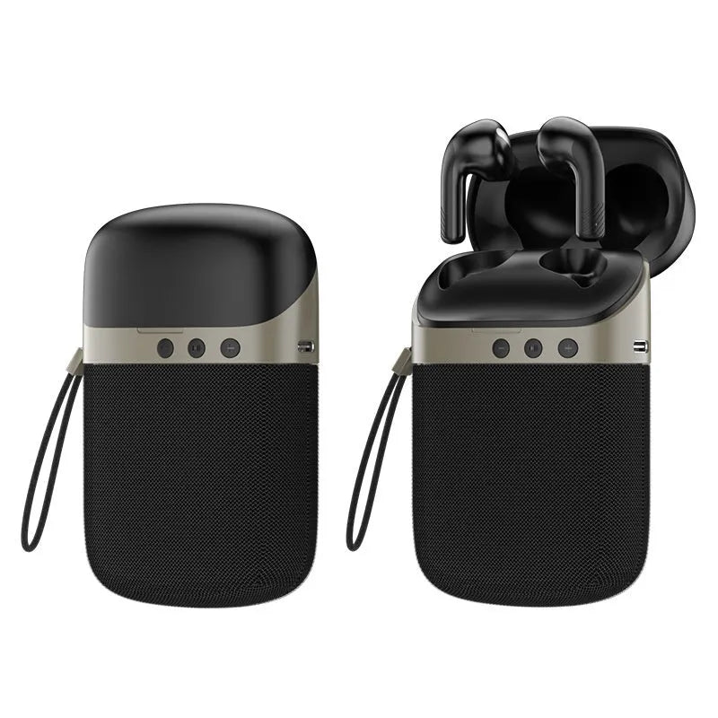 Black Bluetooth headset Bluetooth speaker two-in-one in-ear wireless device with USB charging cable