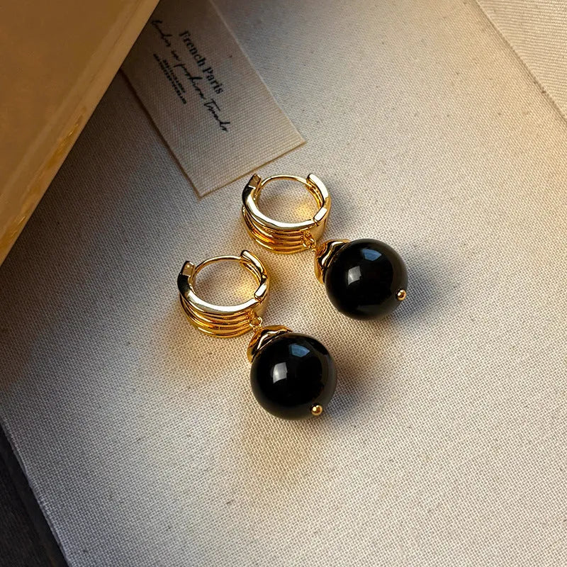 Geometric tigereye earrings with real gold plating in French retro style