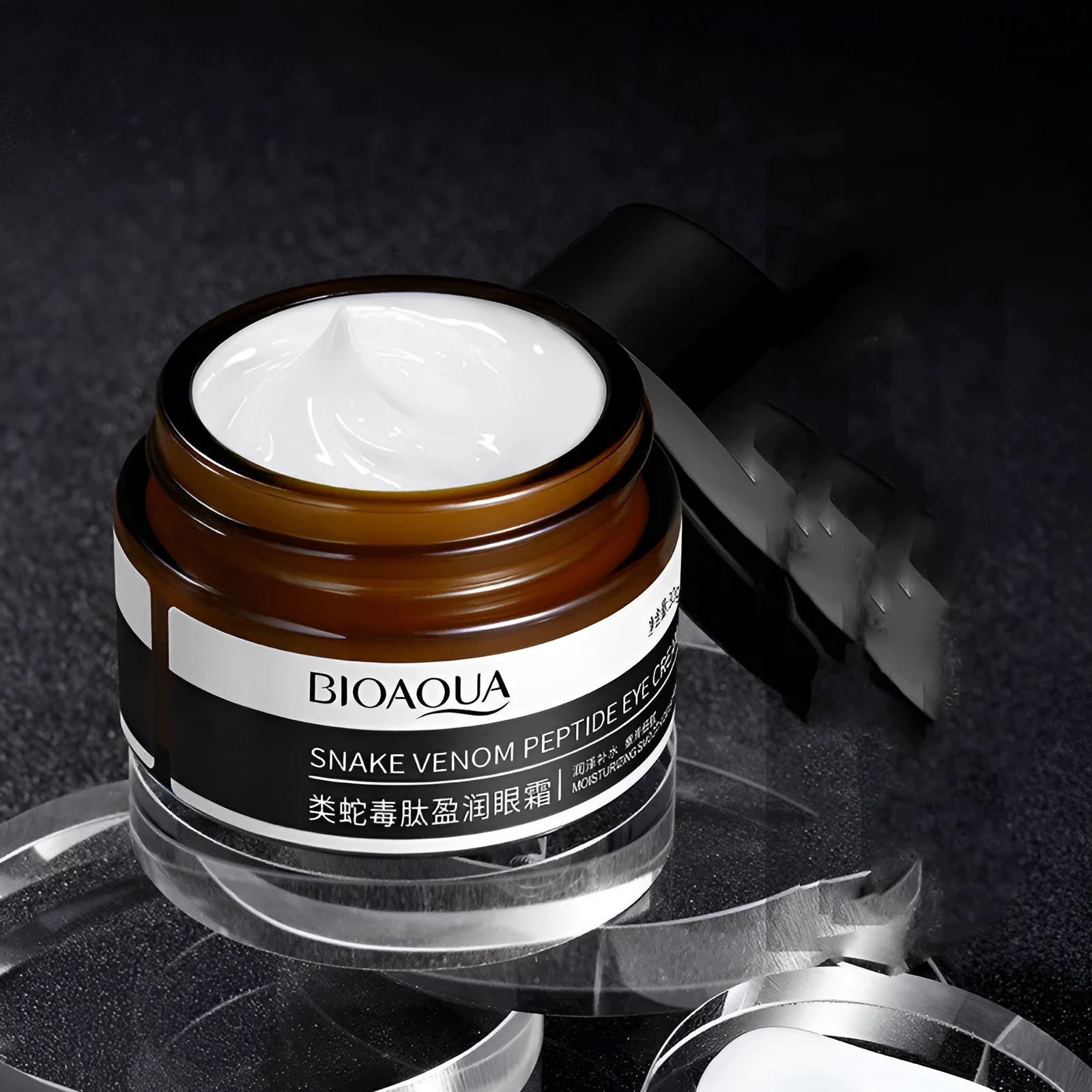 30g peptide firming eye cream in packaging with applicator for dark circle treatment