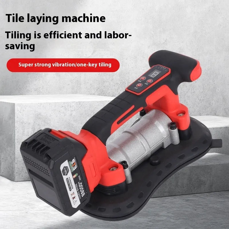 Cordless 21V tile laying machine with vacuum pad for installing large format tiles.