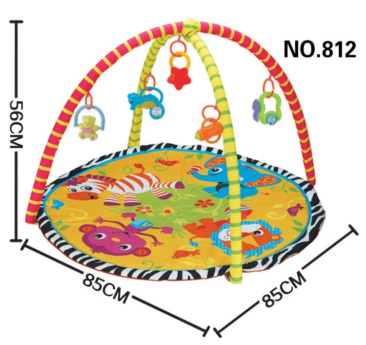 Velvet fabric baby play mat with printed animal designs, shown as a crawling carpet.