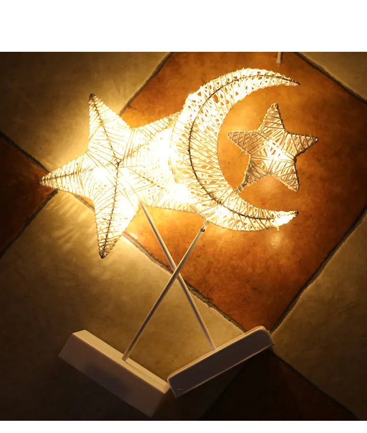 Rattan LED star lamp and heart lamp with copper wire frame for bedroom decoration