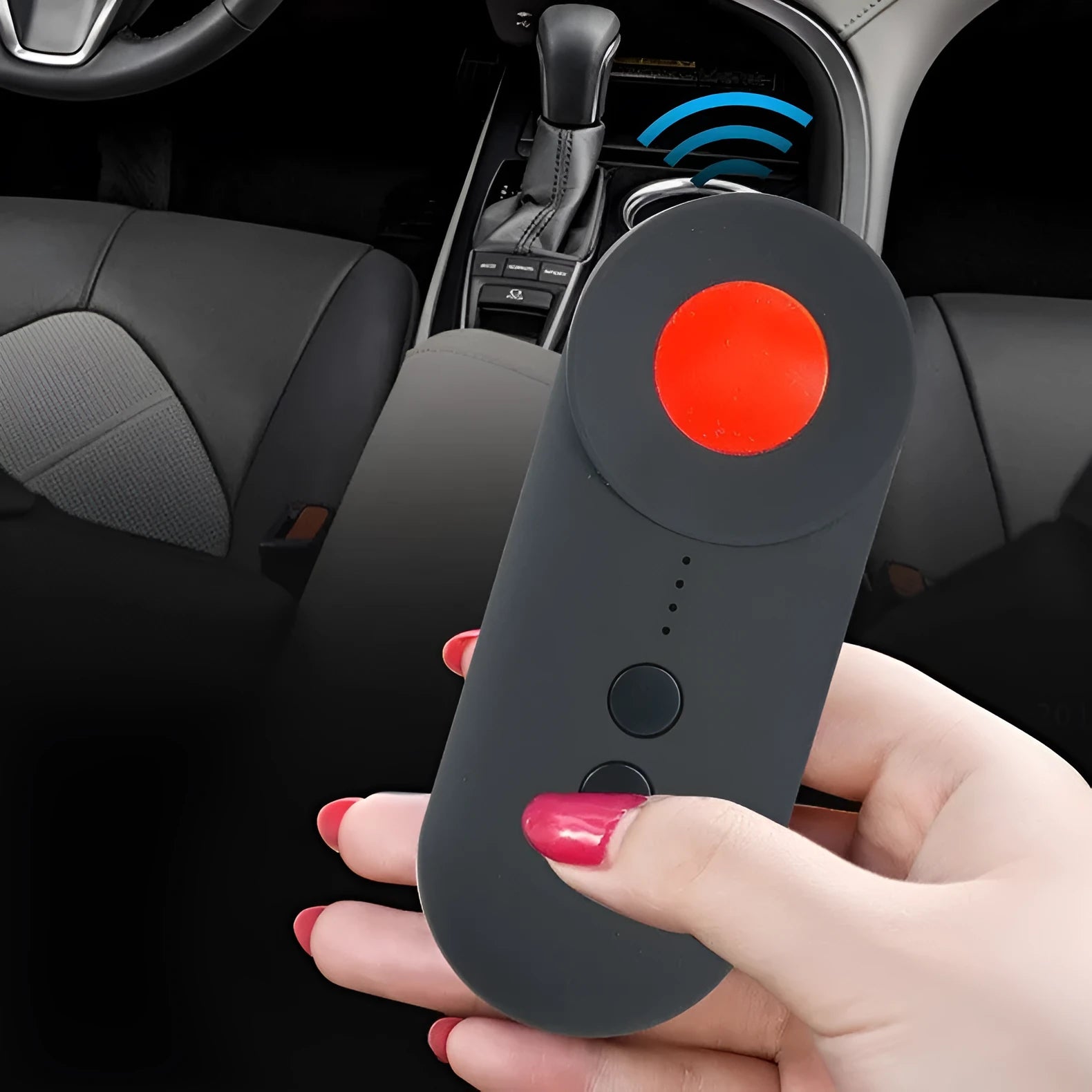 Black GPS detector unit with dimensions 93.8mm by 38mm by 14.5mm for signal detection and anti-theft surveillance