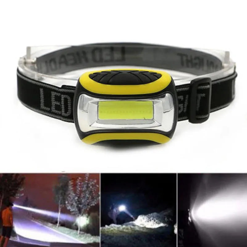 Yellow plastic three-speed COB headlamp for outdoor night riding and mountaineering.