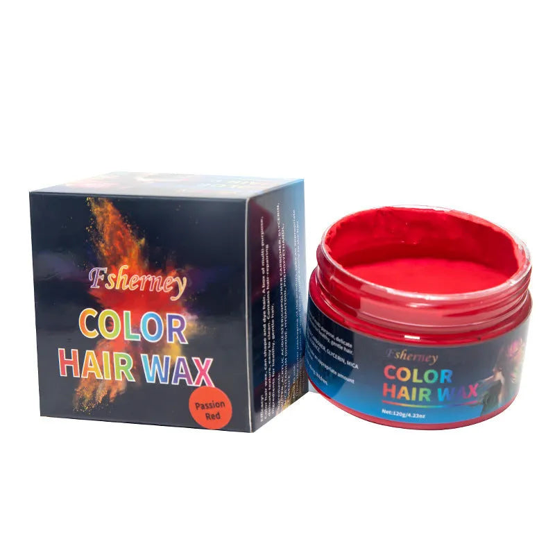 120g hair styling clay pot in one of nine colours: white, orange, red, yellow, blue, green, purple, rose, or granny grey