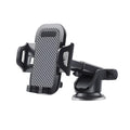 Black adjustable car phone holder for mobile devices 4 to 7 inches wide, showing clip mechanism.