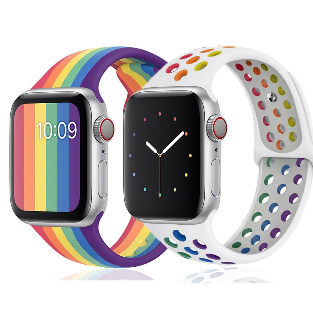 Silicone sports wristband in black, rainbow or white with single buckle closure