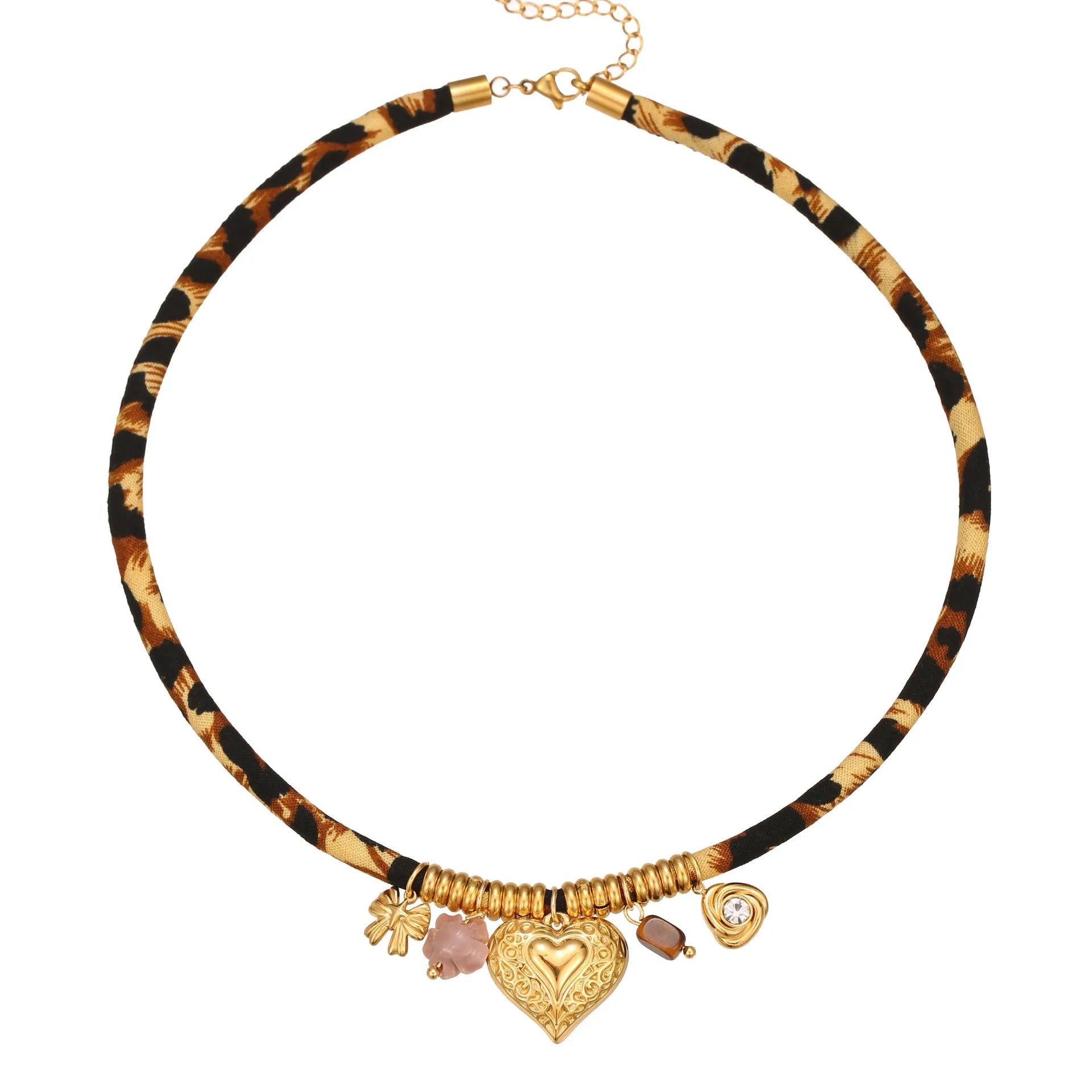Geometric leopard pendant stainless steel necklace with gold electroplating on regular chain