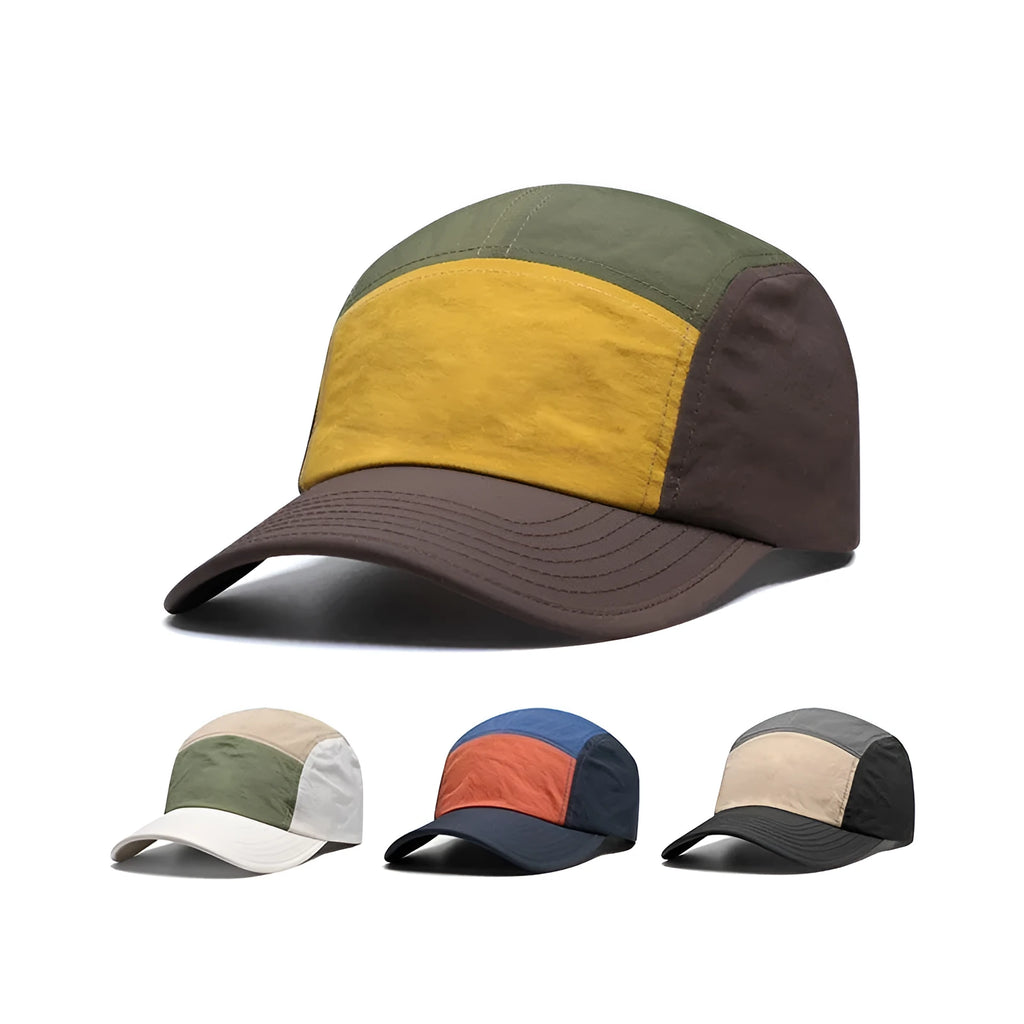 Men's quick-drying baseball cap with curved brim and five-piece colour matching panels