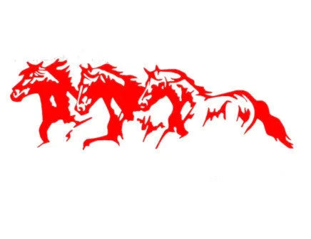 25cm by 8cm three horse auto decal vinyl sticker in black, white, red, and blue colour options