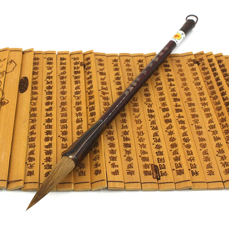 Wolf Hao Longfeng traditional Chinese brush set with wolf hair nibs and steel handles in large, medium, and small sizes.