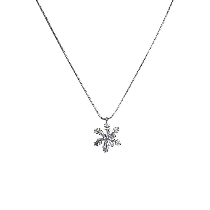 Silver rotatable snowflake necklace for women copper electroplated casual style
