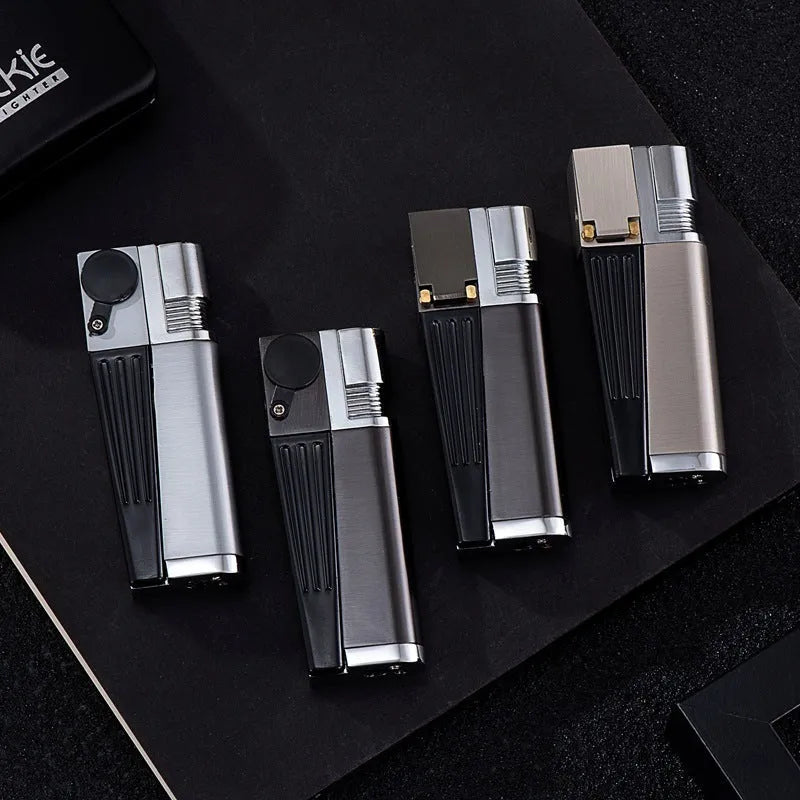 Silver and black foldable metal pipe lighter with stash compartment closed.