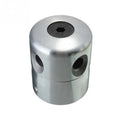 Silver aluminium grass trimmer head with four light yellow square strings for lawn mower replacement