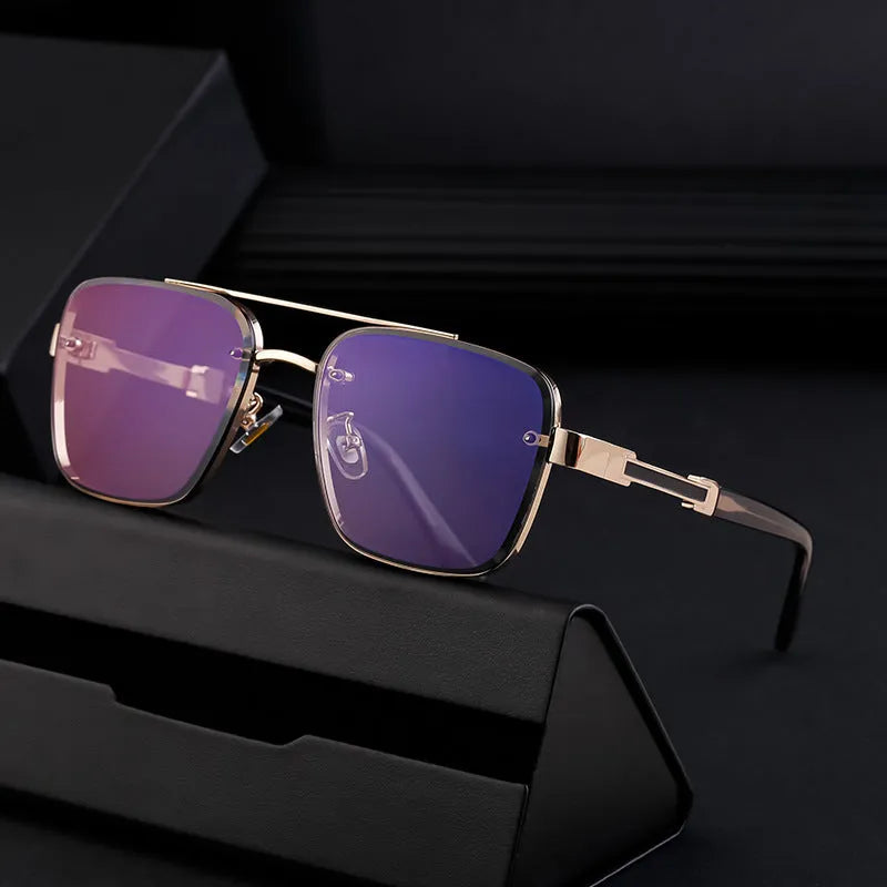 Men's vintage sunglasses with PC lenses in multiple colour options including gradient blue and gun gray gray green