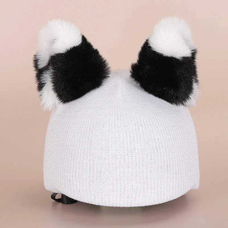 Plush fabric ski helmet decoration with cartoon design in alpine ornament style