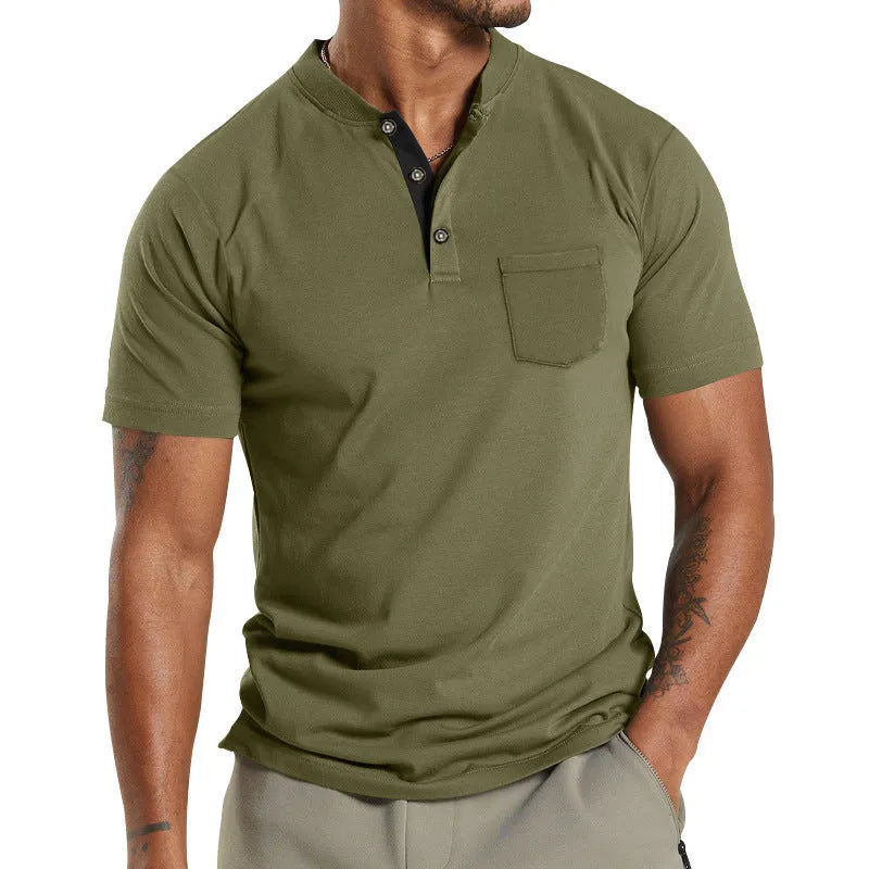 Men's short sleeve button-down polyester shirt with chest pocket in multiple colour options