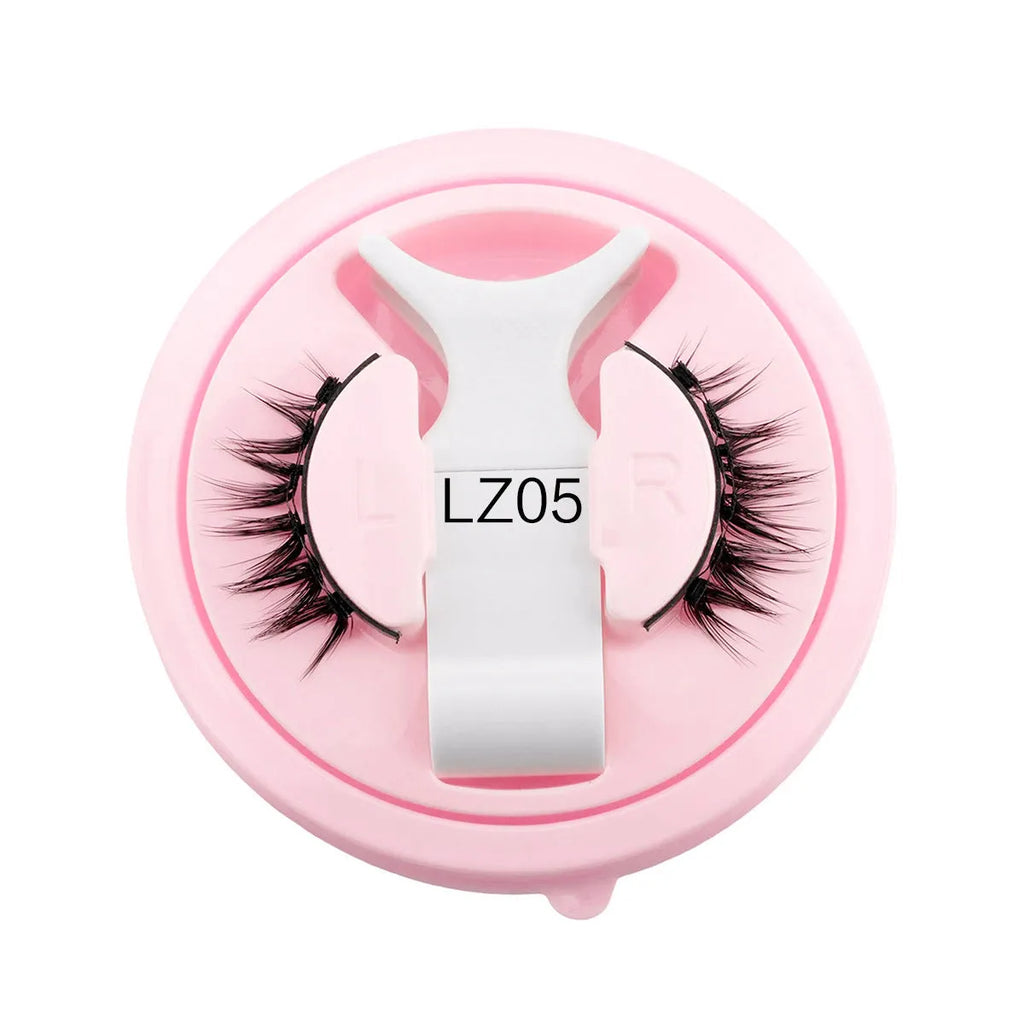 Set of reusable waterproof false eyelashes with artificial fibre strands, shown in five size options.