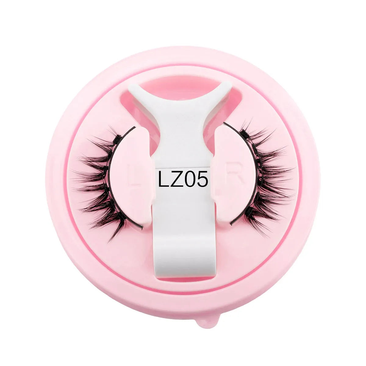 Set of reusable waterproof false eyelashes with artificial fibre strands, shown in five size options.