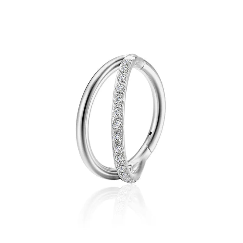 Titanium alloy fork nose ring in silver colour on black background