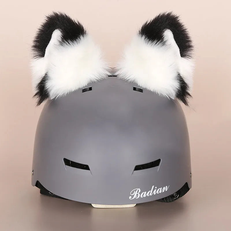 A plush fabric helmet cover with cartoon character ears, shown in size M for bicycle or motorbike use.