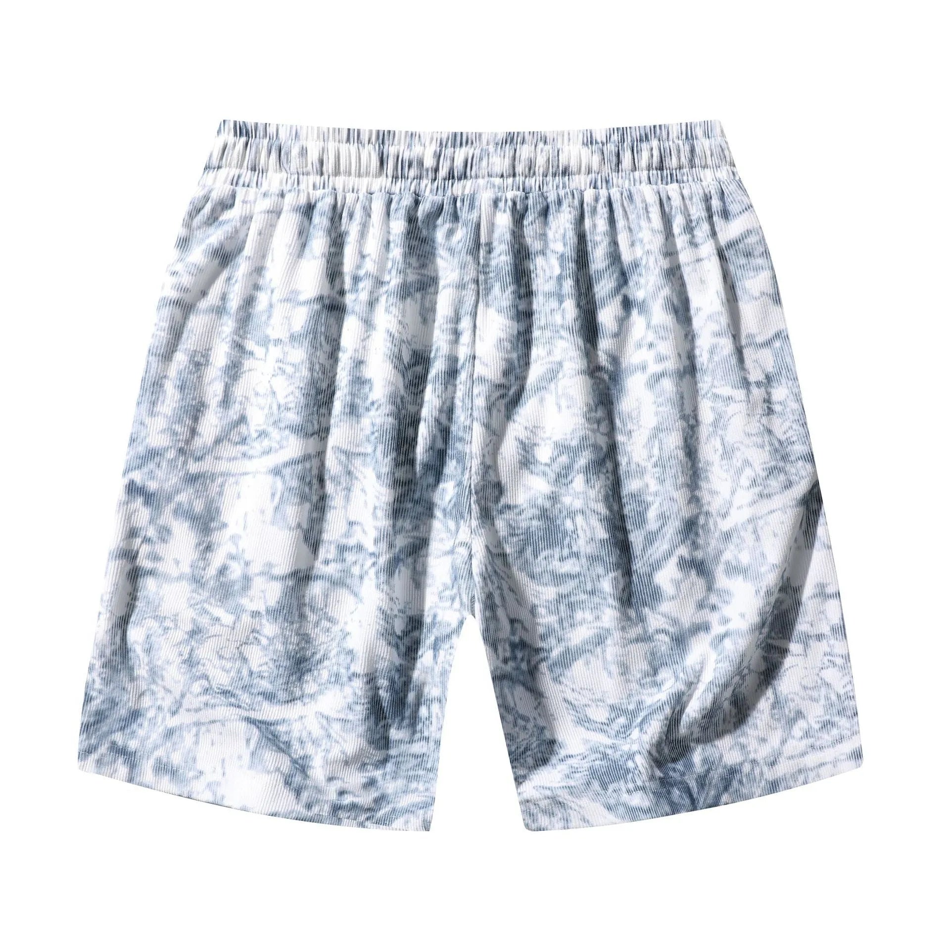 Men's camouflage pattern corduroy athletic shorts with a straight cut and high waist.