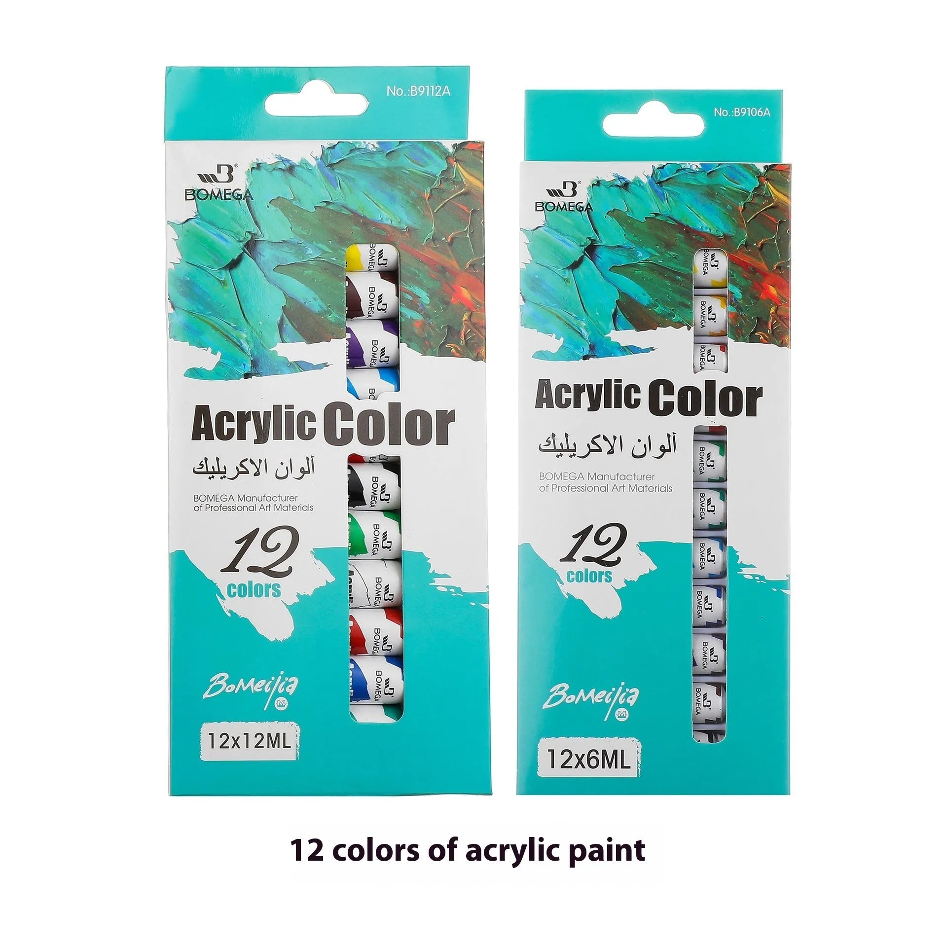 Artists' pigment set with tubes for watercolour, gouache, acrylic and oil painting techniques in twelve colours
