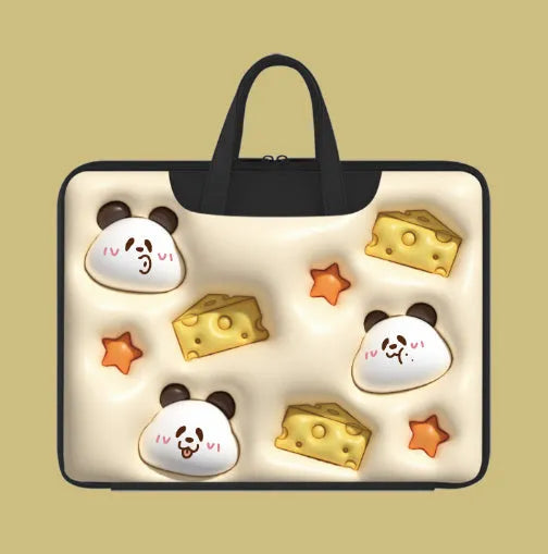 Inflatable PU leather laptop bag in cat beige colour with luggage strap, suitable for 13 to 15.6 inch laptops.
