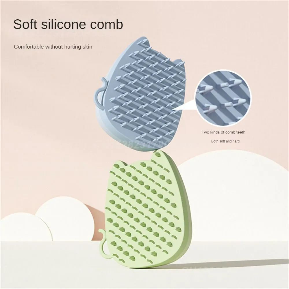 Sponge silicone pet comb with dual-density bristles in blue, brown or green colours for cat and dog grooming