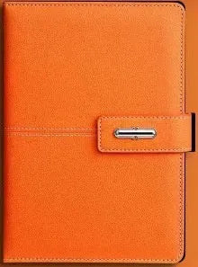 A5 notebook with imitation leather cover in multiple colour options including black, red, green, blue, and orange.