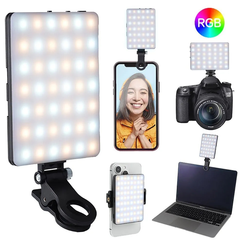 LED pocket fill light clipped onto mobile phone for photography and live broadcast lighting