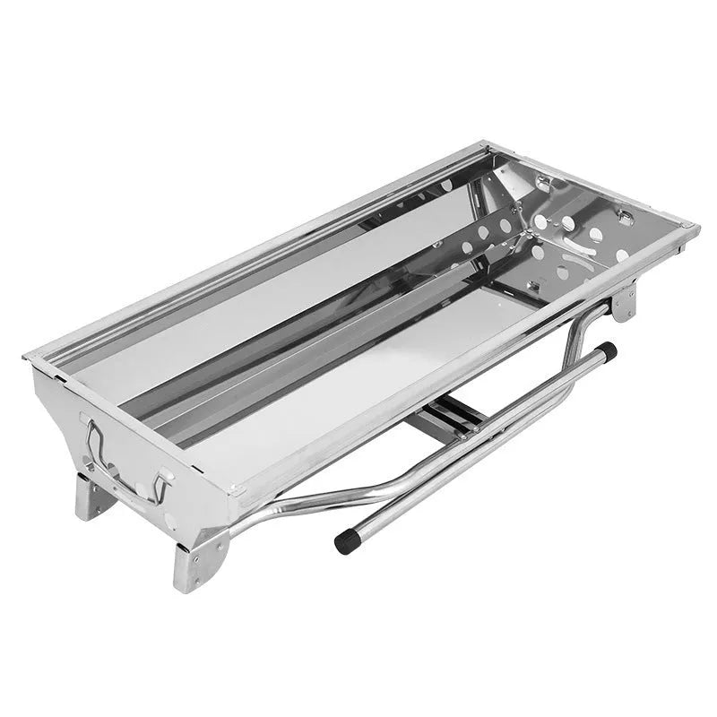 Large stainless steel charcoal barbecue oven with turnover design and cooking accessories