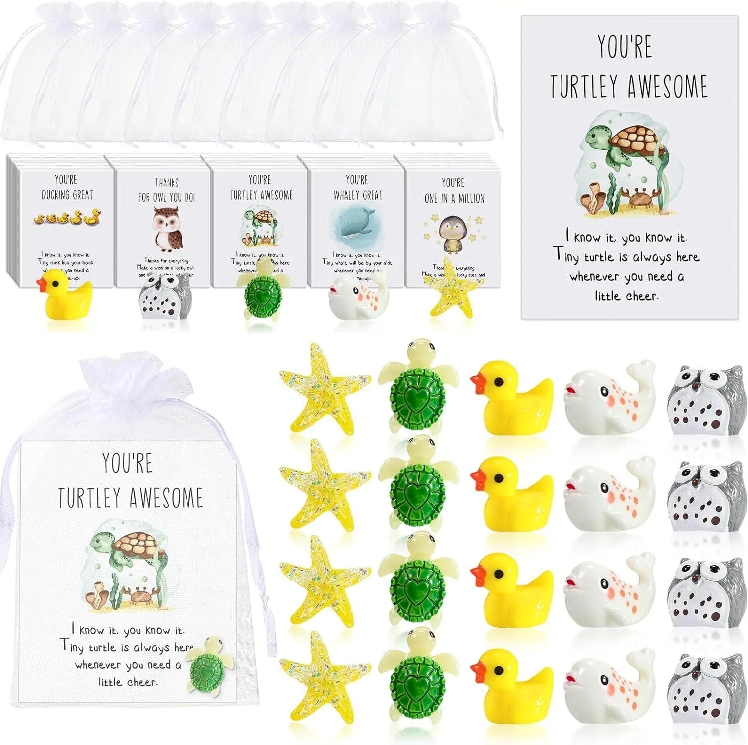 Set of resin-finish inspirational memo cards with pun designs, arranged showing multiple cards.