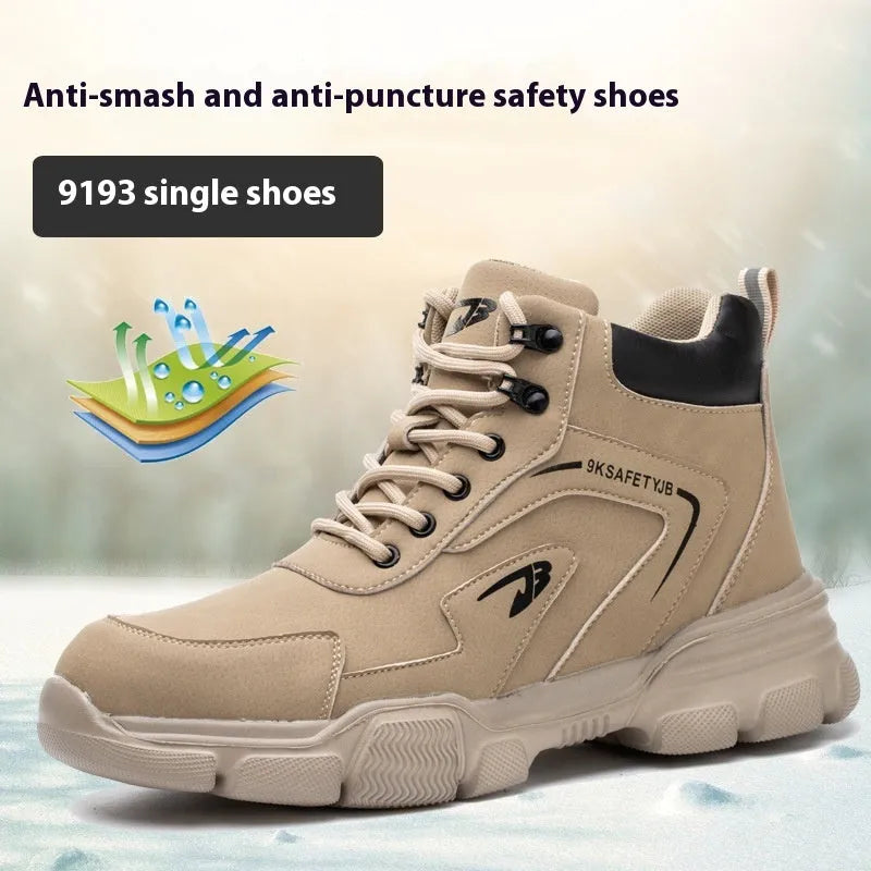 Lightweight leather labour protection shoes with rubber sole in multiple colour options
