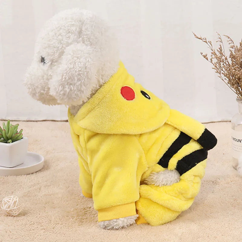 Fleece hooded cat coat for small dogs and cats in cartoon cosplay style