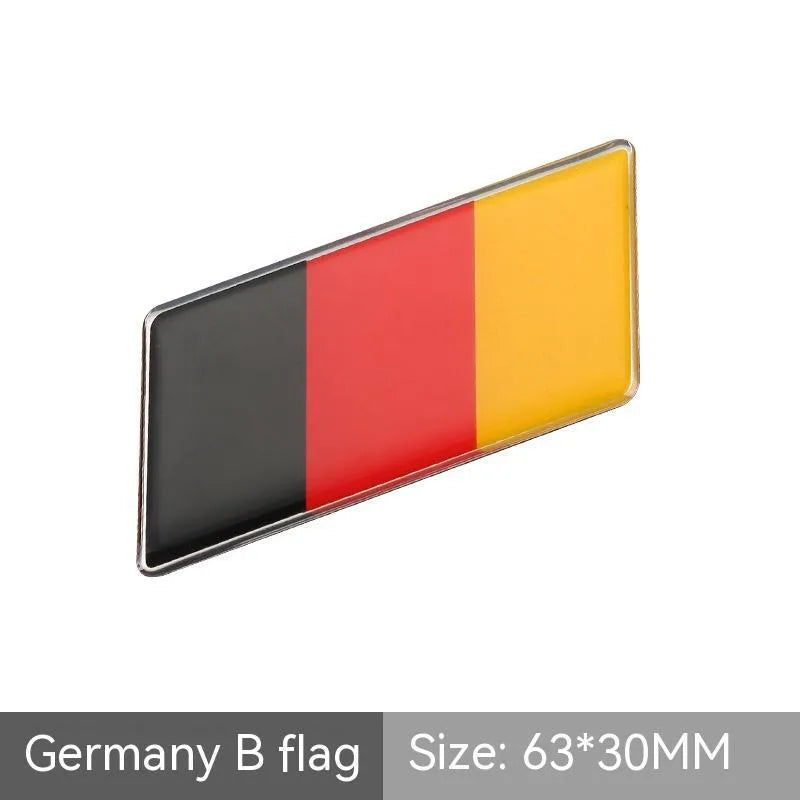 Aluminium car sticker flag emblem showing national flag design in parallelogram shape