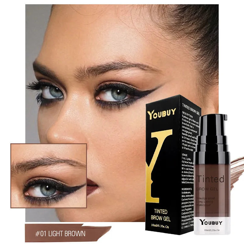 Waterproof eyebrow cream in dark gray and golden yellow shades for natural brows