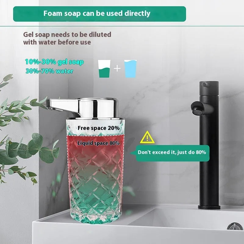 PET automatic soap dispenser with USB Type-C charging port and silver-plated finish